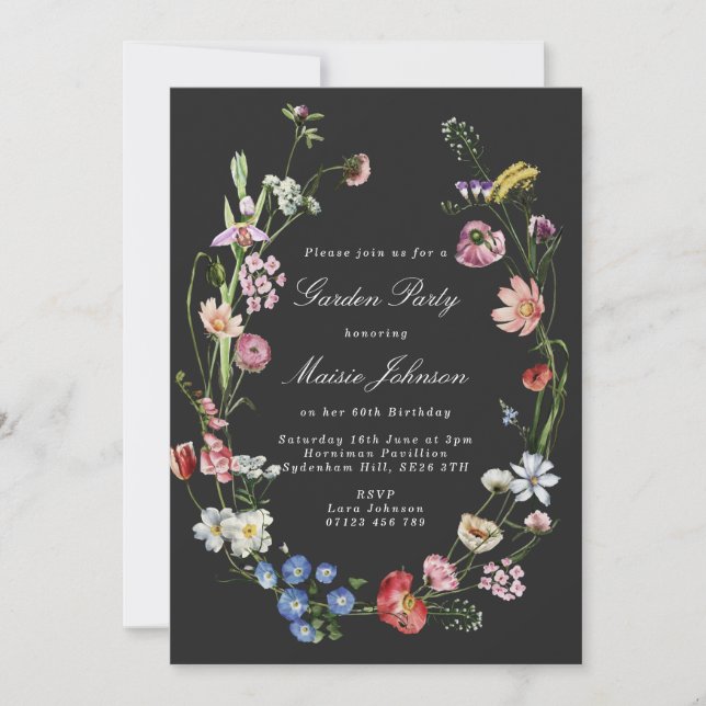 Invitación Moody Dutch Floral Wreath Garden Fiesta Cumpleaños (Anverso)