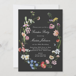 Invitación Moody Dutch Floral Wreath Garden Fiesta Cumpleaños