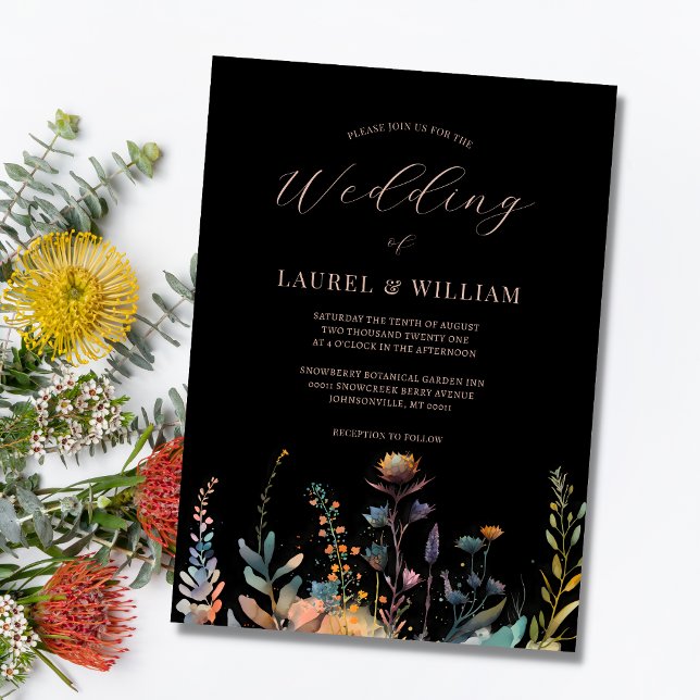 Invitación Moody Elegant Boda floral negro oscuro (Subido por el creador)