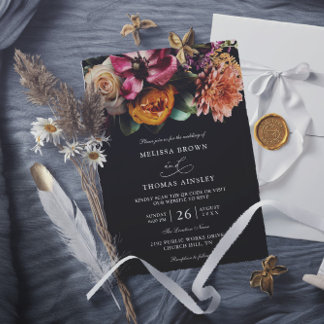 Invitación Moody Elegant Floral Dark Budget QR Code Wedding