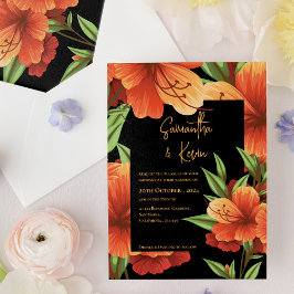 Invitación Moody Elegant Naranja Boda floral oscuro