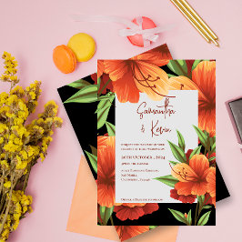 Invitación Moody Elegant Naranja Boda floral oscuro