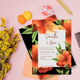 Invitación Moody Elegant Naranja Boda floral oscuro
