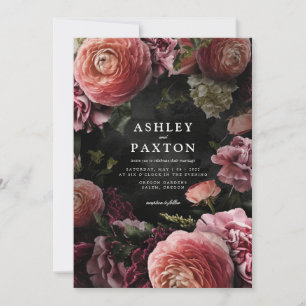 Invitación Moody Elegant Pink   Bouquet floral sobre invitaci