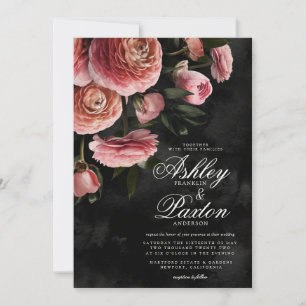 Invitación Moody Elegant Pink   Bouquet floral sobre invitaci