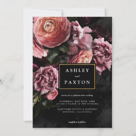 Invitación Moody Elegant Pink | Floral Bouquet en negro