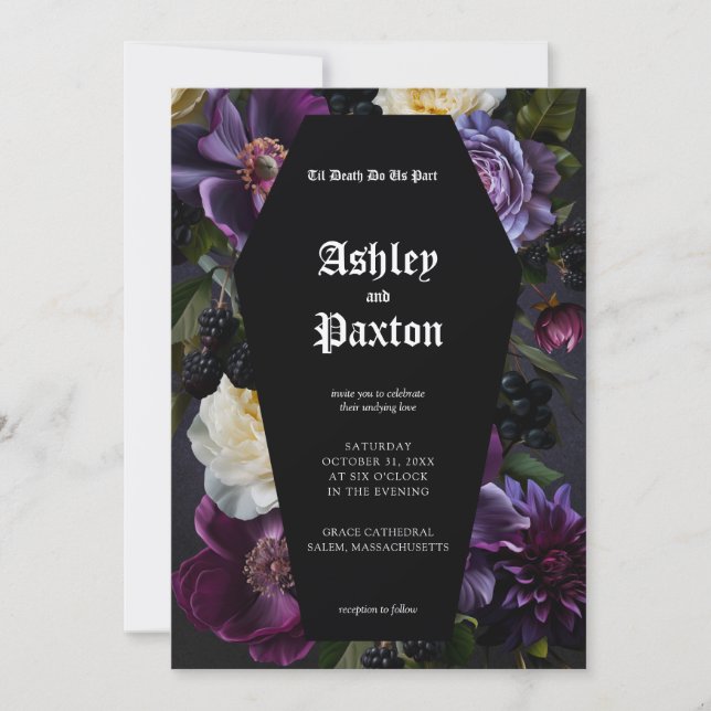 Invitación Moody Elegant Purple Gothic Garden Boda Floral (Anverso)