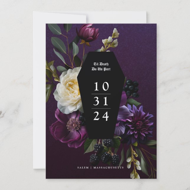 Invitación Moody Elegant Purple Gothic Garden Floral Salve el (Anverso)