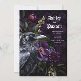 Invitación Moody Elegant Purple Gótico Garden Floral Crow