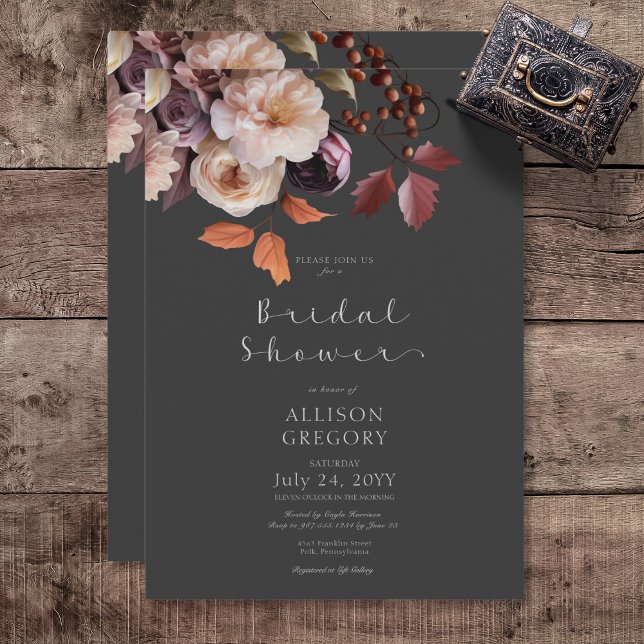 Invitación Moody Fall Burgundy & Cream Peonies Brillante (Moody Fall Burgundy & Cream Peonies Bridal Shower Invitation)
