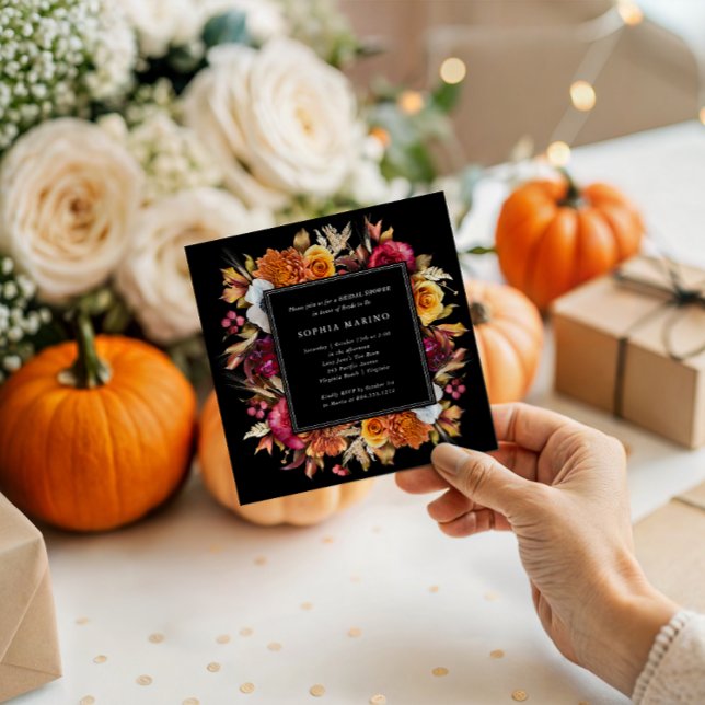 Invitación Moody Fall Dark Floral Romantic Bridal Shower (Dark and Moody Fall Bridal Shower Invitation)