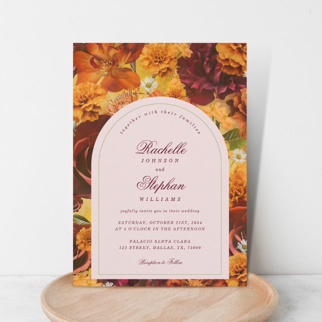 Invitación Moody Fall Floral QR Code todo en un Boda (Subido por el creador)