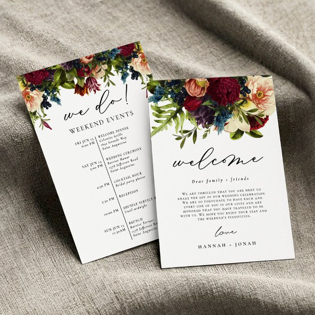 Invitación Moody Floral Burgundy Boda Bag de bienvenida (Subido por el creador)