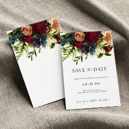 Invitación Moody Floral Burgundy Wedding Save the Date