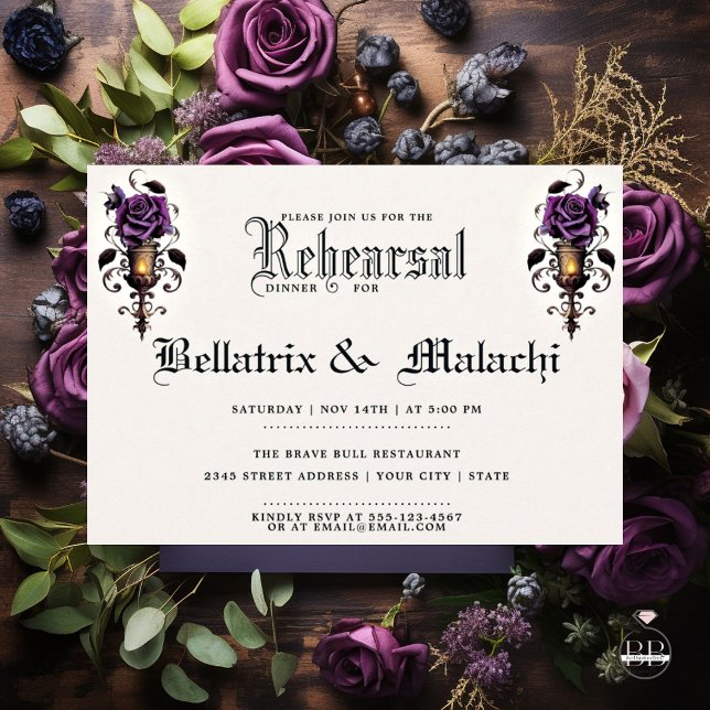 Invitación Moody Floral Gótico Rosa Ametista Profundo (Subido por el creador)