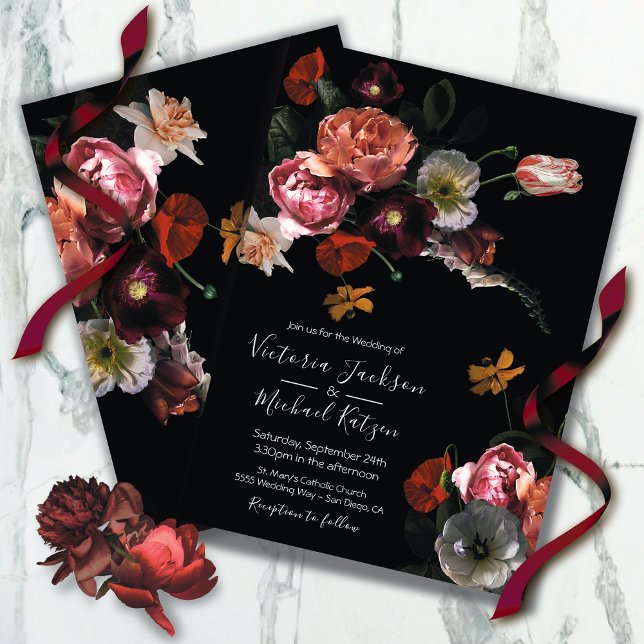 Invitación Moody floral neoclásica y Boda oscuro (Subido por el creador)
