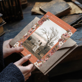 Invitación Moody Floral Otoño Foto Terracotta Guardar la fech