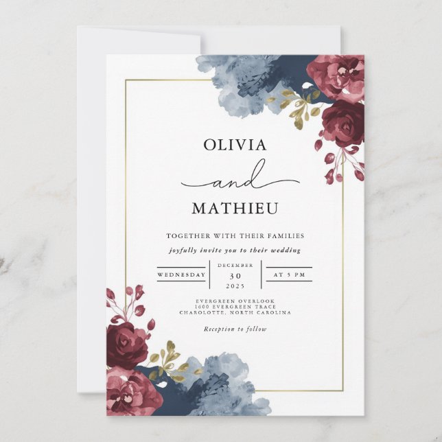 Invitación Moody Floral Romance Boda (Anverso)