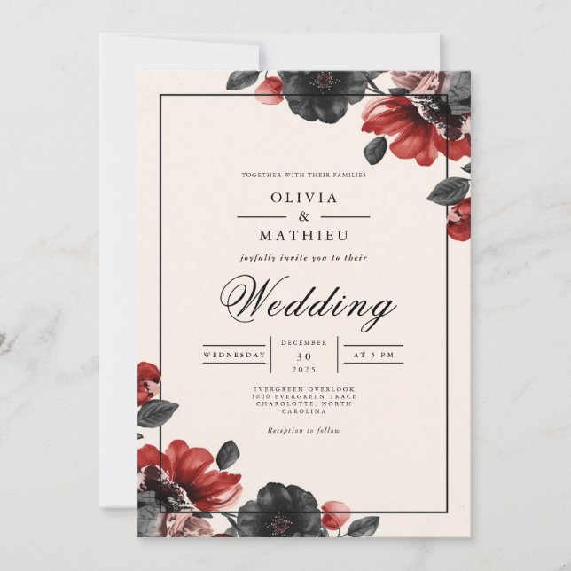 Invitación Moody Floral Romántico Boda (Anverso)