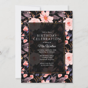 Invitación Moody Floral Vintage Black + Rosa Cualquier Edad C
