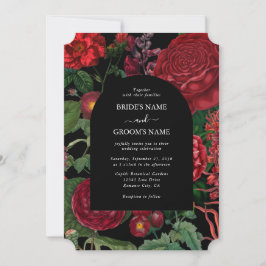 Invitación Moody Florals Black Arch Burgundy Boda rojo