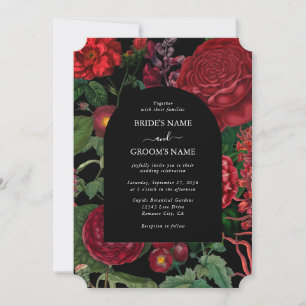 Invitación Moody Florals Black Arch Burgundy Boda rojo