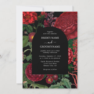 Invitación Moody Florals Black Arch Burgundy Boda rojo