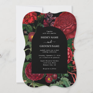 Invitación Moody Florals Black Arch Burgundy Boda rojo