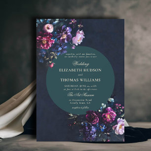 Invitación Moody Florals Romántico oscuro Boda Esmeralda