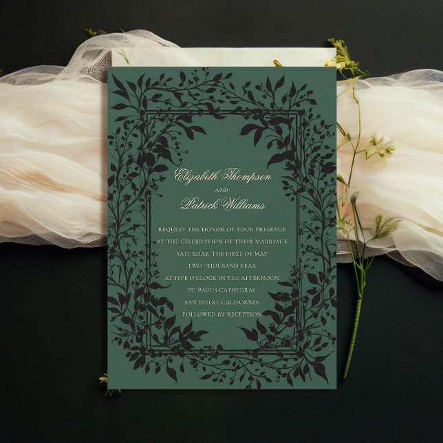 Invitación Moody Forest Boda Botánico Elegante (moody forest wedding invitation botanical frame green elegant modern traditional calligraphy)