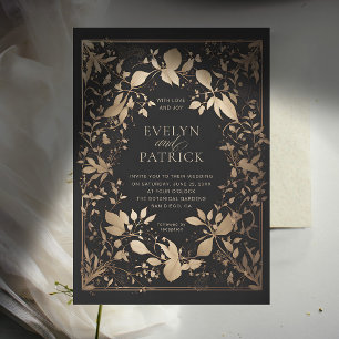 Invitación Moody Forest Botanica Moderno Boda de Oro Clásico