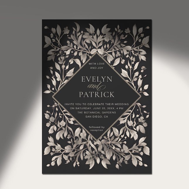 Invitación Moody Forest Botanica Moderno Boda del Diamante de (moody forest wedding invitation botanical frame dark gold elegant modern classic woodland garden)