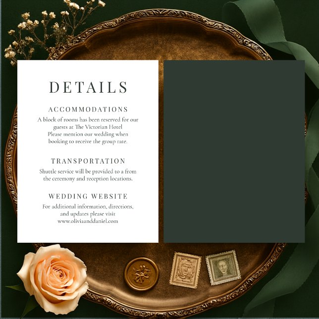 Invitación Moody Forest Green Elegant Wedding Details (Subido por el creador)