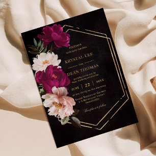 Invitación Moody Fuchsia Pink Rubor Floral Peonies Boda