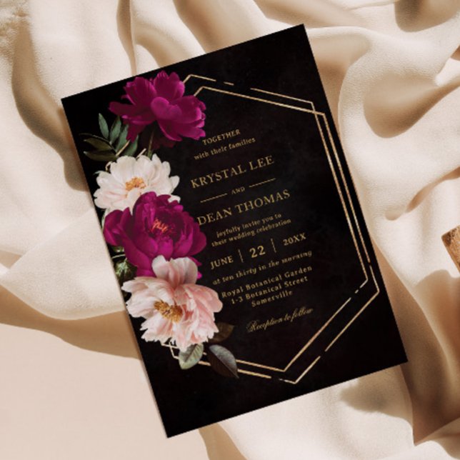 Invitación Moody Fuchsia Pink Rubor Floral Peonies Boda (Subido por el creador)