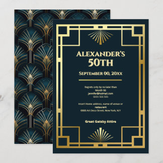 Invitación Moody Gatsby Art Deco 50th Birthday Party