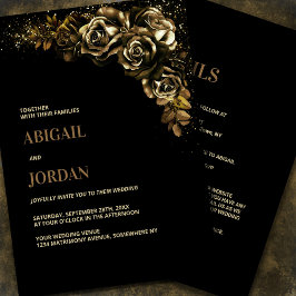 Invitación Moody Gold Floral All in One Boda