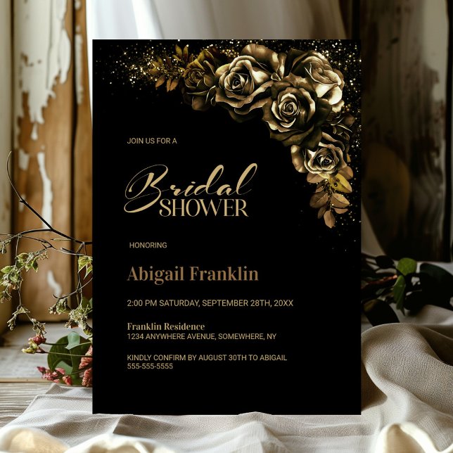 Invitación Moody Gold Floral Bridal Shower (Subido por el creador)