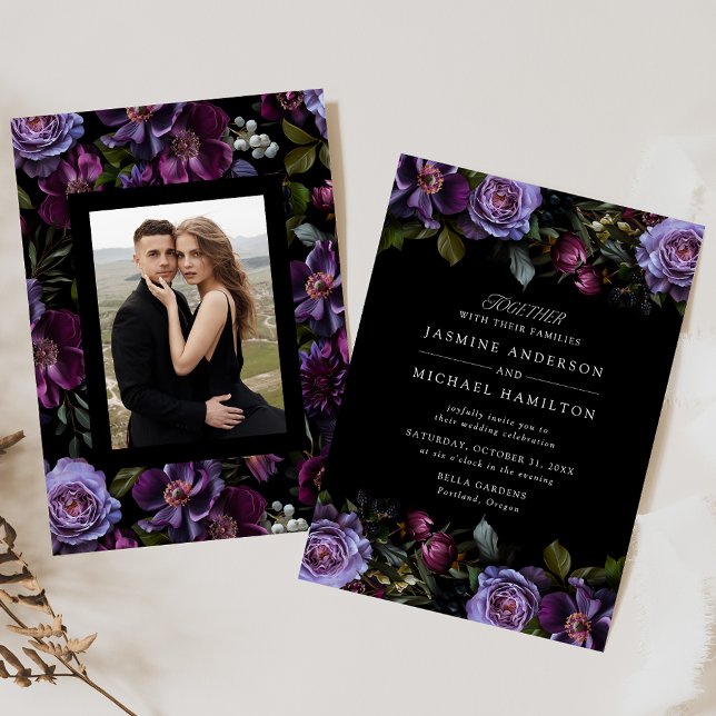 Invitación Moody Gothic Floral Photo Boda (Subido por el creador)