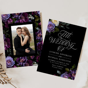 Invitación Moody Gothic Floral Photo Boda