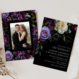 Invitación Moody Gothic Floral Photo Boda