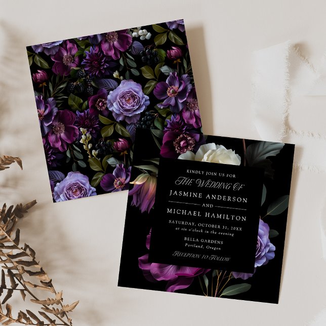 Invitación Moody Gothic Floral Square Boda (Subido por el creador)