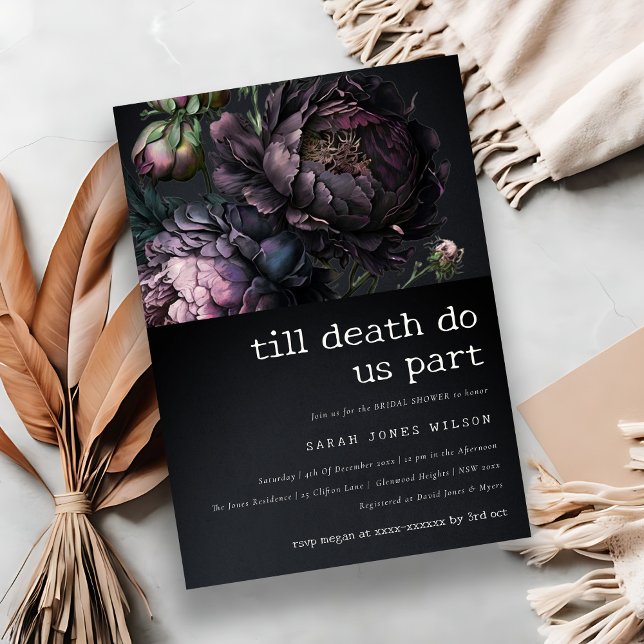 Invitación Moody Gothic Purple Black Peony Shower (Subido por el creador)