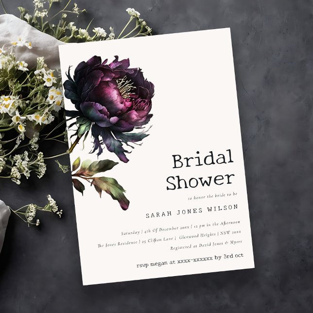 Invitación Moody Gothic Purple Black Peony Shower (Subido por el creador)