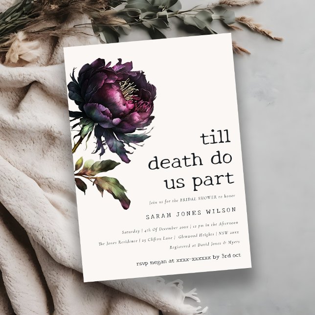 Invitación Moody Gothic Purple Black Peony Shower (Subido por el creador)