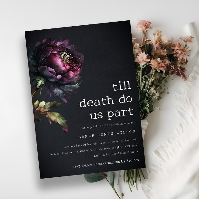 Invitación Moody Gothic Purple Black Peony Shower (Subido por el creador)
