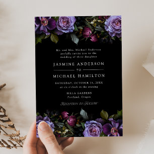 Invitación Moody Gothic Purple Floral Boda