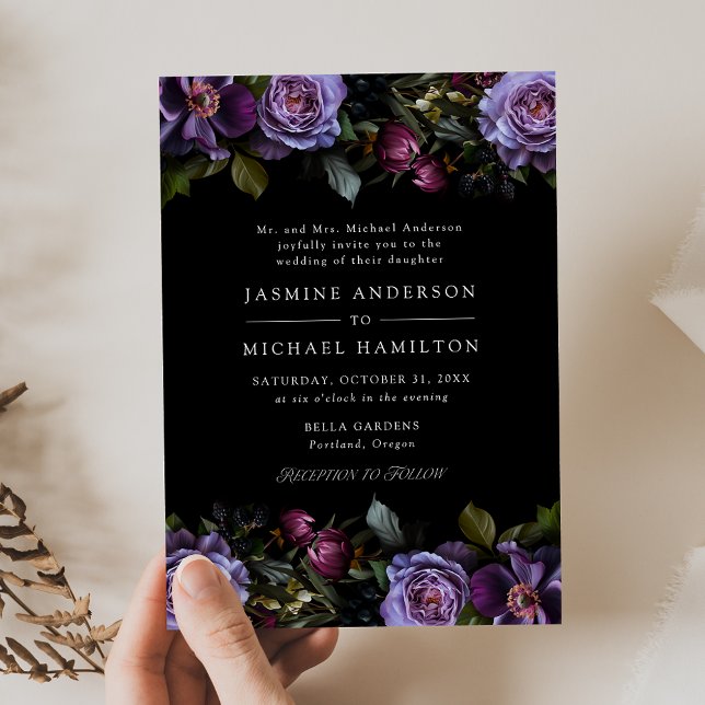 Invitación Moody Gothic Purple Floral Boda (Subido por el creador)