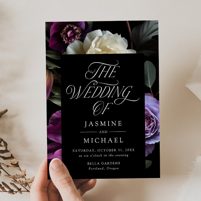 Invitación Moody Gothic Purple Floral Boda (Subido por el creador)