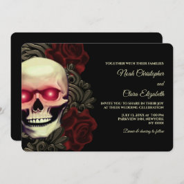 Invitación Moody Gothic Skull Floral Halloween metálico